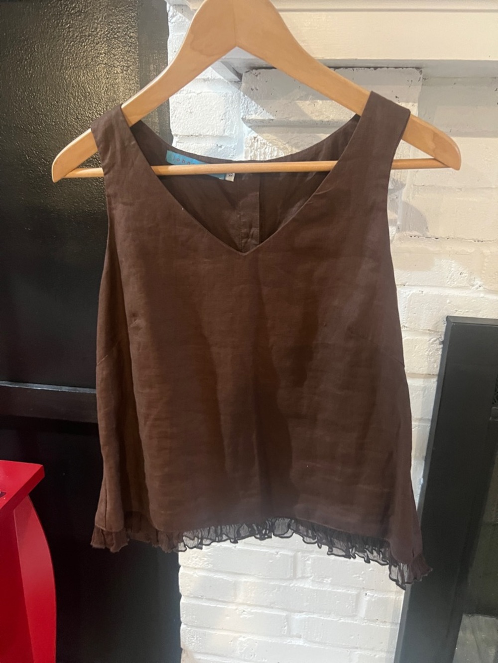 Johnny Was Brown Sleeveless Linen V-Neck Top
